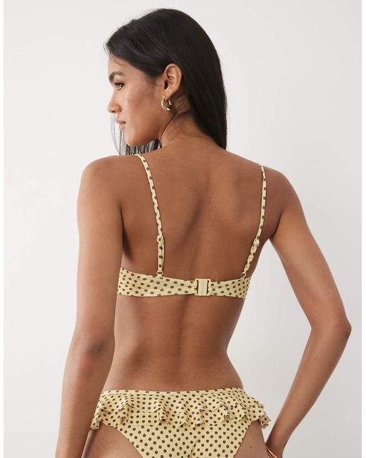 ASOS Natural Dottie Balcony Underwired Bikini Top With Frill Detail