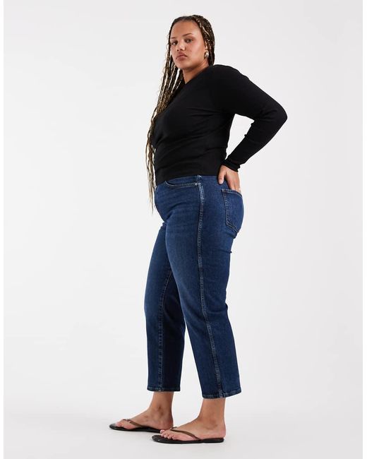 ASOS Blue Asos Design Curve Ankle Grazer Comfort Stretch Straight Leg Jeans