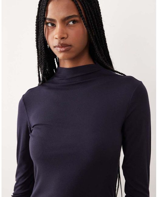 Mango Blue High Neck Long Sleeve T-Shirt