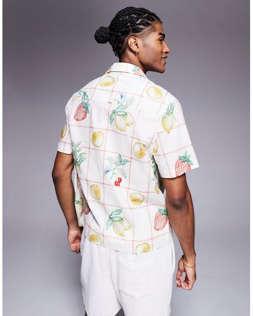 Chemise oversize à col cranté et imprimé fruit - beige ASOS pour homme en coloris White