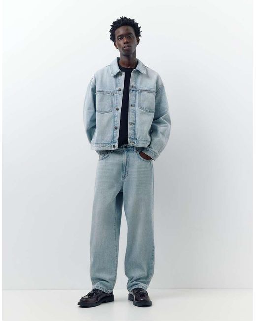 Pull&Bear Blue Denim Trucker Jacket for men