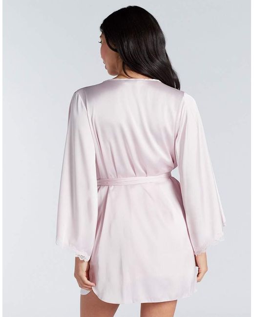 Boux Avenue White Kaya Floral Lace Trim Satin Short Robe With Belt