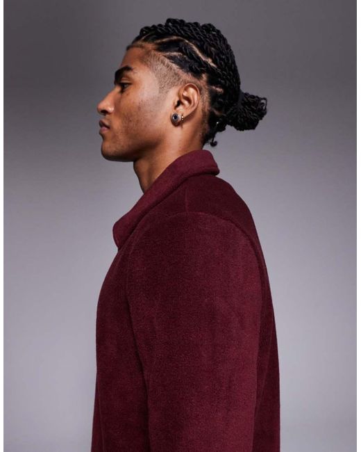 ASOS Red Quarter Zip Fleece Sweatshirt With Collar for men