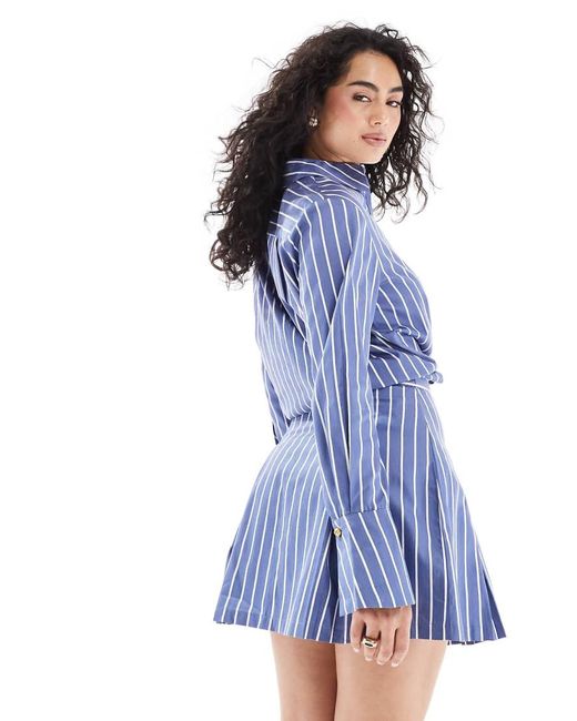 French Connection Blue Alexis Cotton Stripe Pleated Mini Skirt