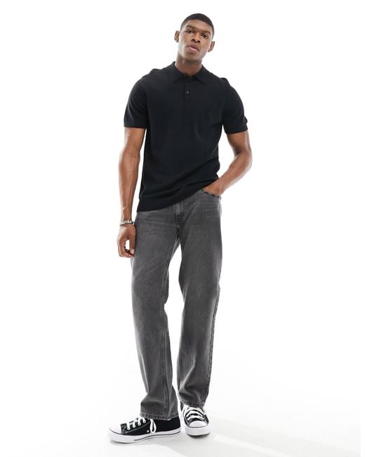 SELECTED Black Knitted Polo for men