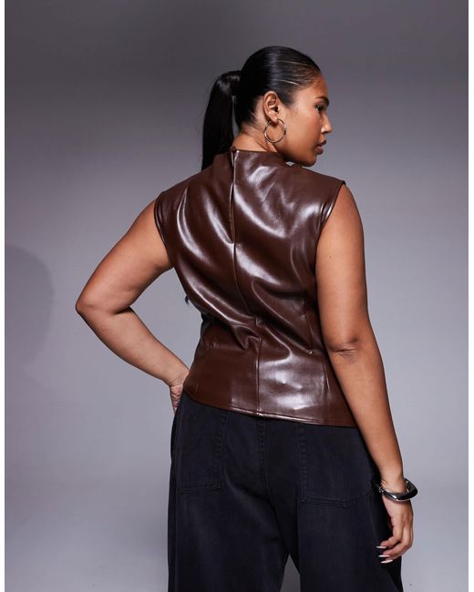 ASOS Blue Asos design curve – hochgeschlossenes, asymmetrisches, elegantes oberteil aus kunstleder