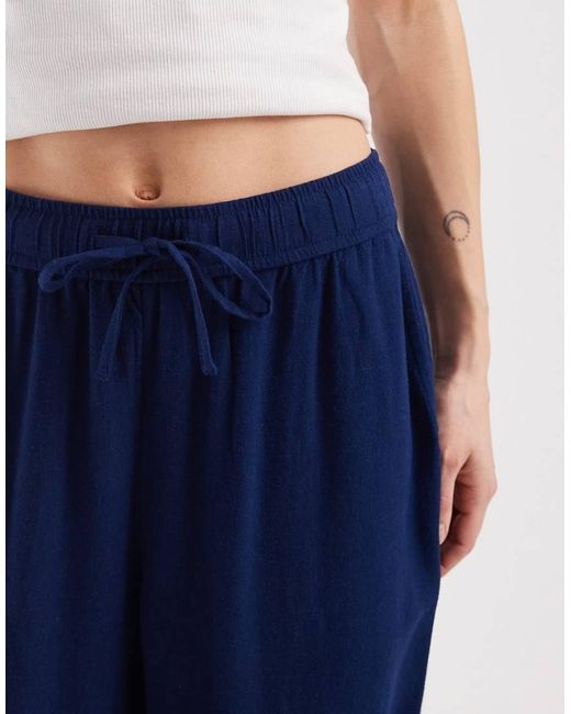 New Look Blue Linen Mix Wide Leg Trousers