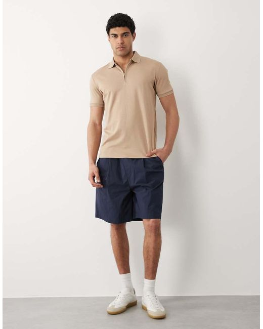 SELECTED Blue Half Zip Polo for men