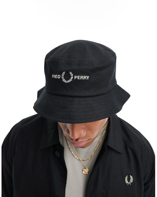 Fred Perry Black Twill Bucket Hat for men