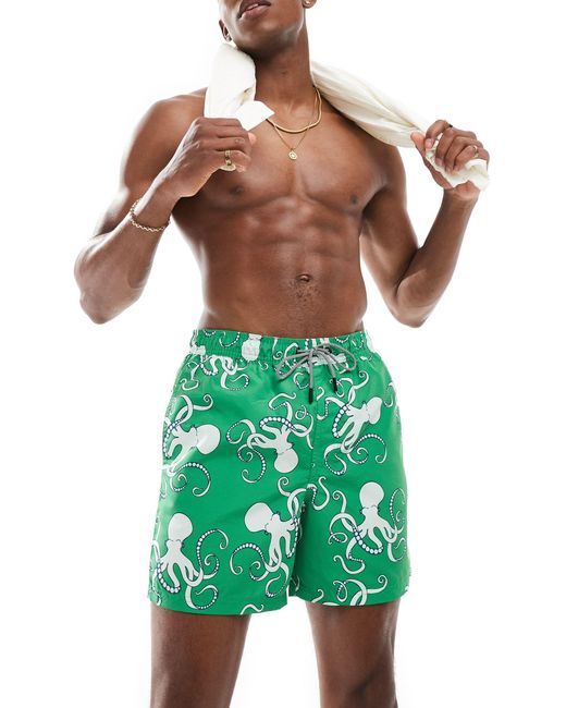 Jack & Jones Green Swim Shorts With Octopus Print for men