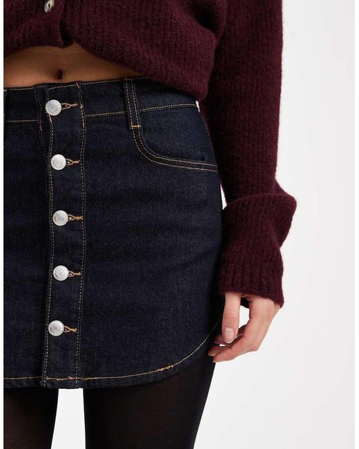 ASOS Red Denim Button Through Curved Hem Mini Skirt