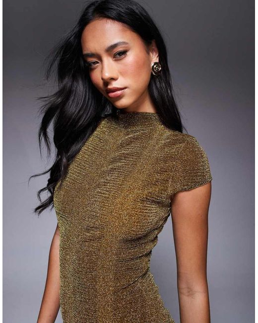 Vestido Midi Ajustado Con Mangas De Casquillo Y Acabado De Purpurina De Canalé De ASOS de color Blue