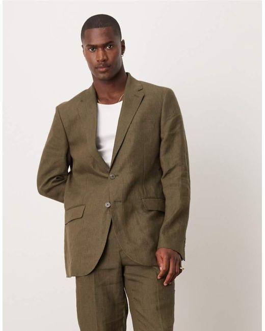 Mango Green Slim Fit Linen Suit Blazer for men