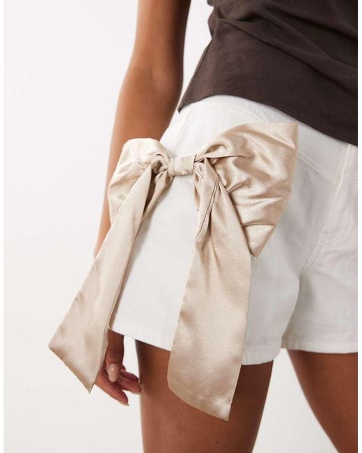ASOS White High Waisted Flippy Short With 3d Bow Detail