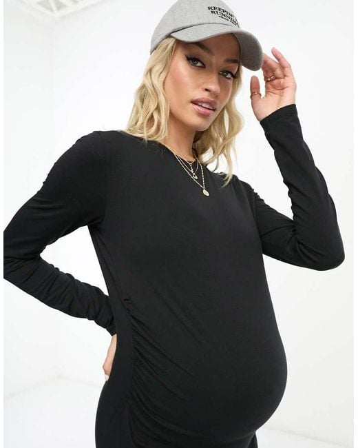Threadbare Black Maternity Long Sleeve Midi Dress