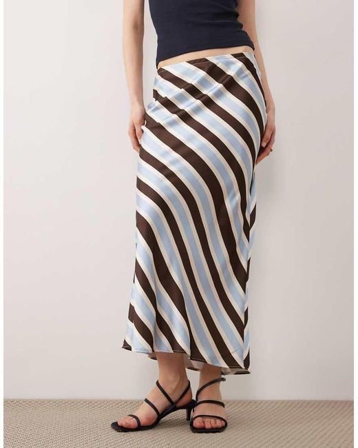 New Look Black Stripe Satin Bias Midi Skirt