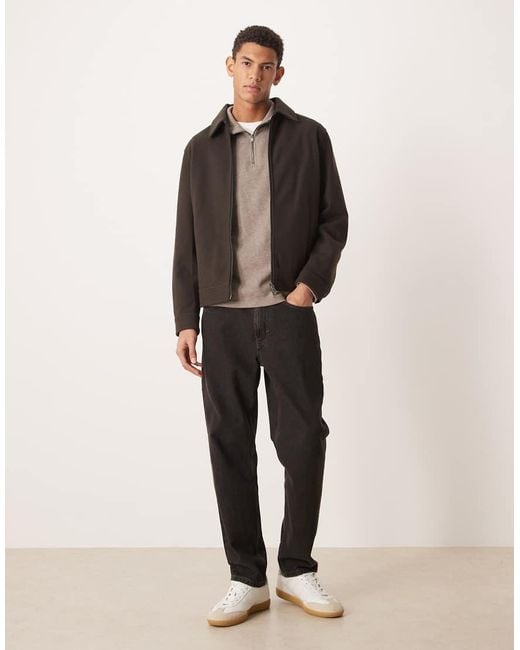 Mango Brown Zip Through Harrington Jacket for men
