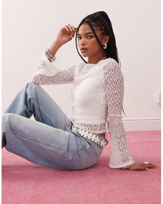 Reclaimed (vintage) Pink Long Sleeve Lace Top
