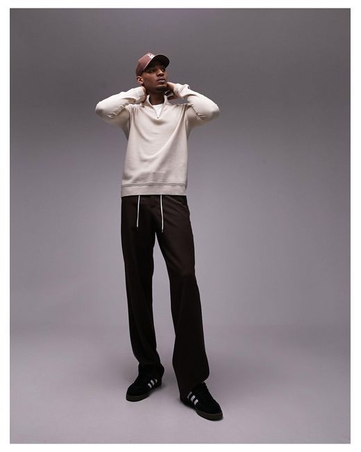 Essentials - maglione color pietra con zip corta di Topman in Brown da Uomo