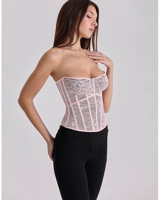 House Of Cb Pink Ayana Lace Boned Corset Top