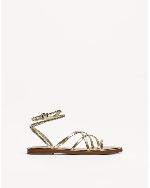 Bershka Natural Flat Multi Strap Sandals