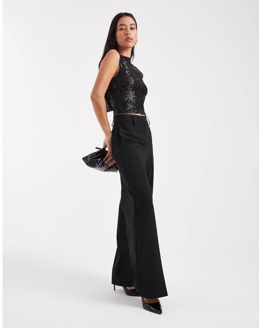 Collusion Black Cowl Back Slash Neck Sequin Top