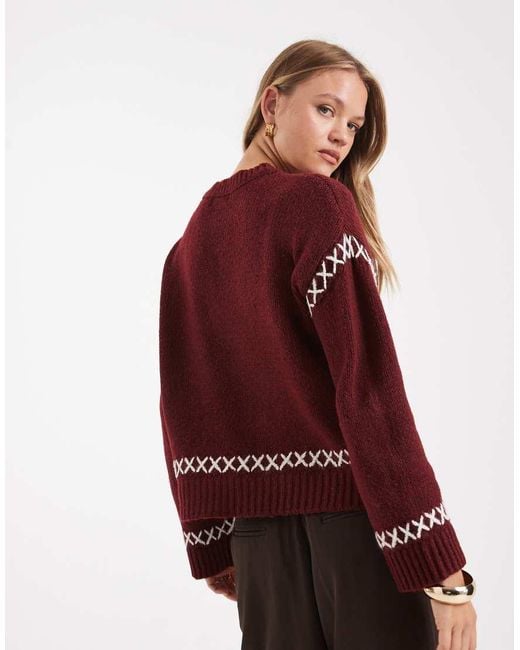 ONLY Red Contrast Details Round Neck Jumper