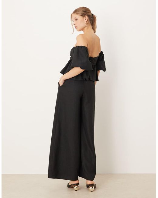 ASOS Natural Bardot Extreme Puff Sleeve Peplum Jumpsuit