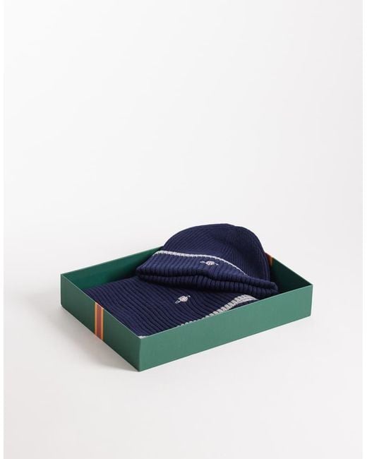 Gant Blue Essential Shield Logo Beanie And Scarf Gift Set for men