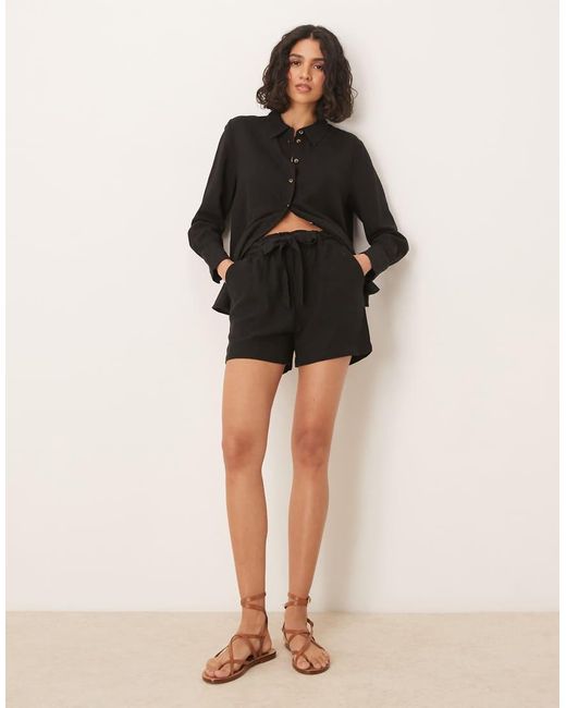 Jdy Short Van Linnenmix Met Gestrikte Taille in het Black