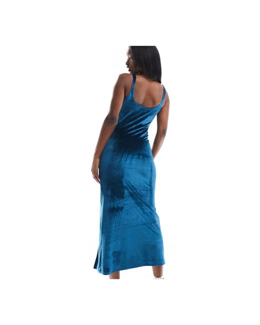 ASOS Blue Velvet Scoop Neck Cami Midi Dress With Cut Out Detail