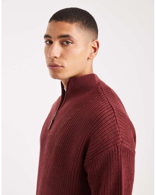 New Look Red Fisherman Knit 1/4 Zip Jumper for men