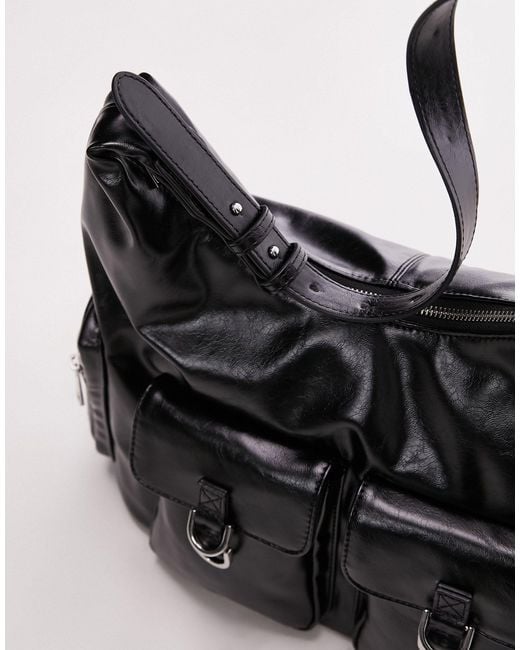TOPSHOP Black Tessie Slouchy Multi Pocket Tote Bag