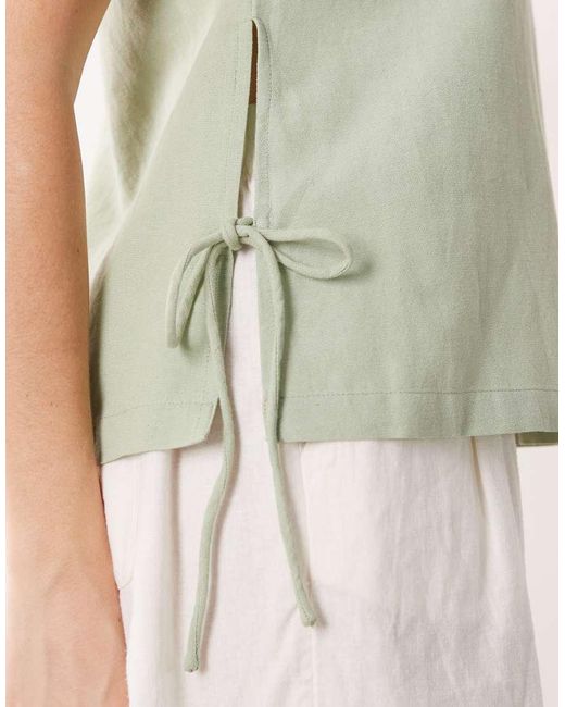 Vila Natural Linen Touch Tie Side Sleeveless Top
