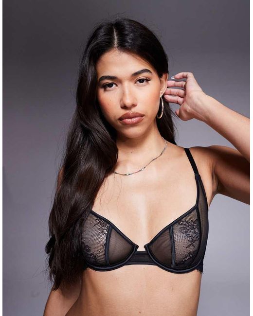 ASOS Black Amber Lace & Sheer Mesh Underwired Bra