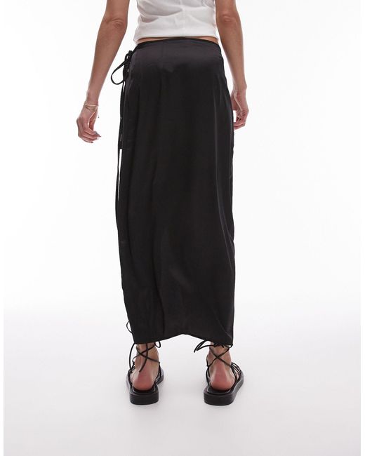 TOPSHOP Black Satin Wrap Midi Skirt