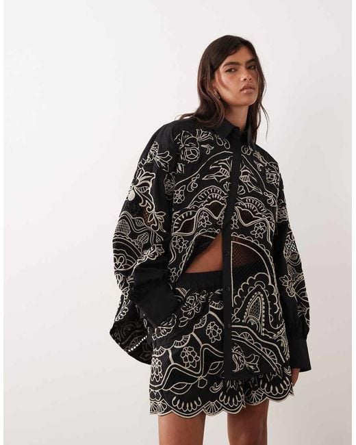 ARRANGE Black Embroidered Cutwork Shorts