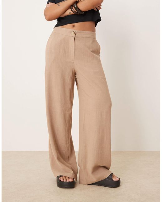 ASOS Natural Petite Relaxed Straight Leg Pants With Linen