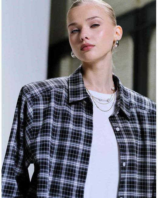 Lioness Black Notting Hill Cotton Oversized Shoulder Pad Detail Multiway Button Front Shirt