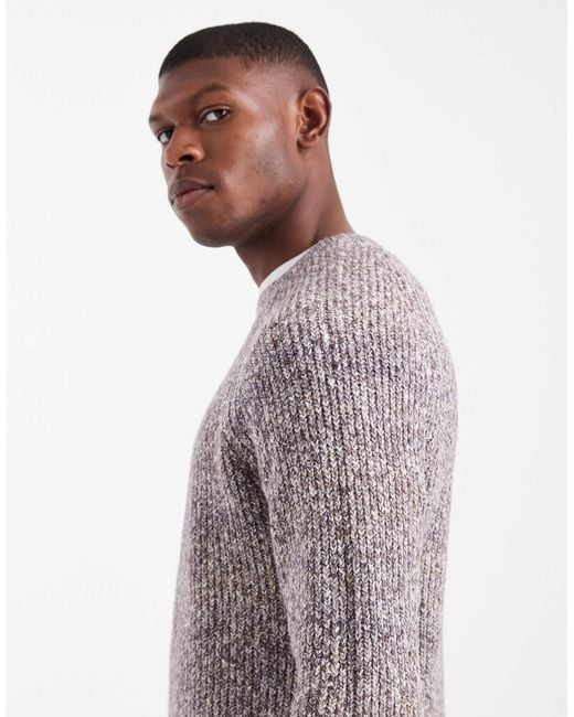 Threadbare Gray Crew Neck Knitted Ribbed Jumper for men