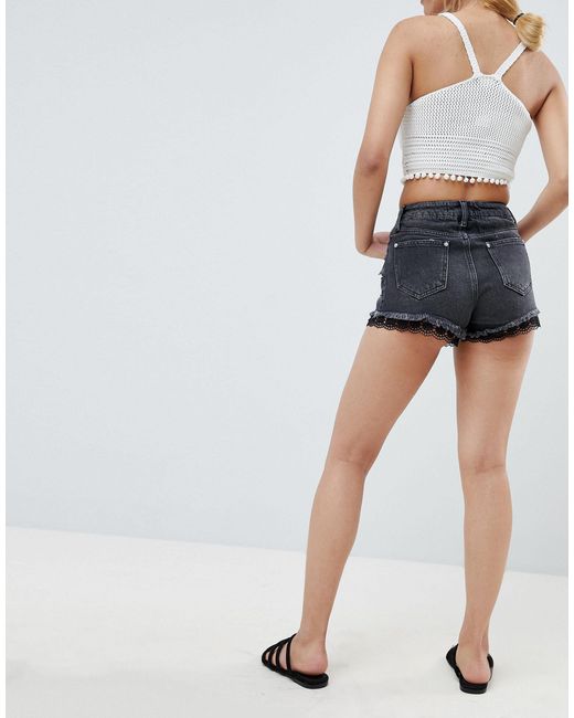 denim shorts with lace trim