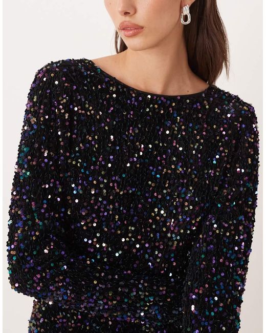 Lovedrobe Black Embellished V-Back Velvet Bodycon Mini Dress