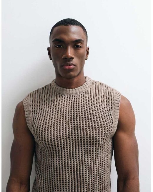 ASOS Natural Muscle Fit Open Knit Vest for men