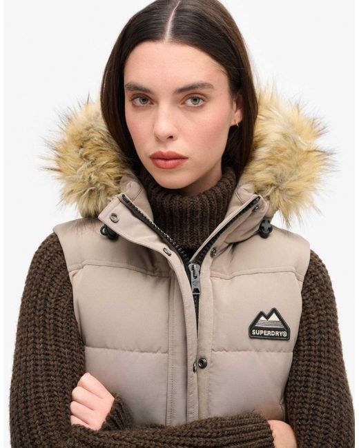 Superdry Brown – everest – weste aus kunstpelz
