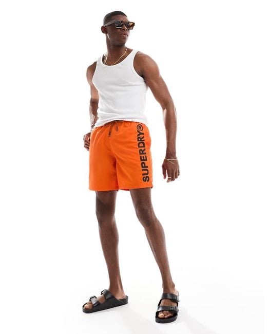 Superdry Orange Sport Graphic 17-Inch Swim Shorts for men