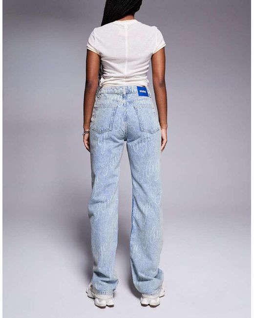 HUGO Blue Hugo Logo Printed Straight Fit Jeans