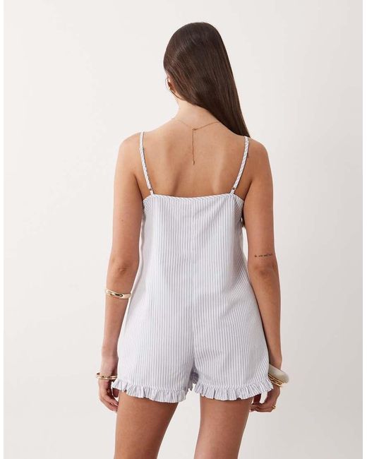The Frolic White Exclusive Poplin Look Frill Trim Button Front Cami Playsuit
