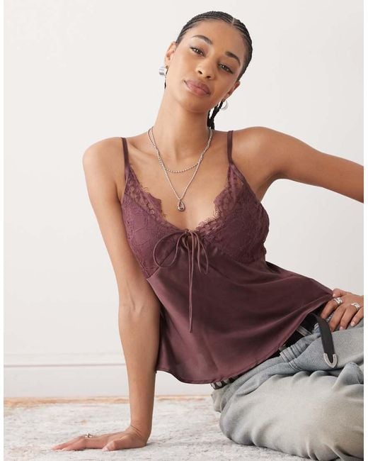 Reclaimed Vintage Brown Lingerie Tea Top With Lace Trims