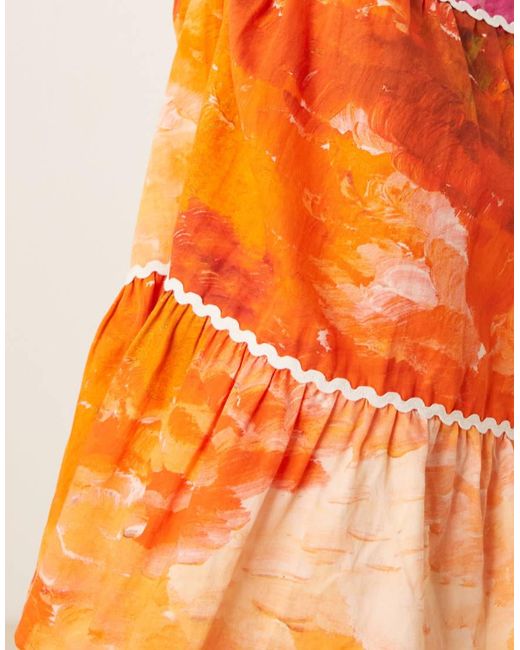 Hope & Ivy Orange Scallop Trim Tiered Midi Skirt Co-Ord