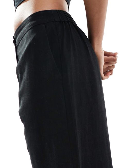ASOS Black Tall Relaxed Straight Leg Trousers With Linen